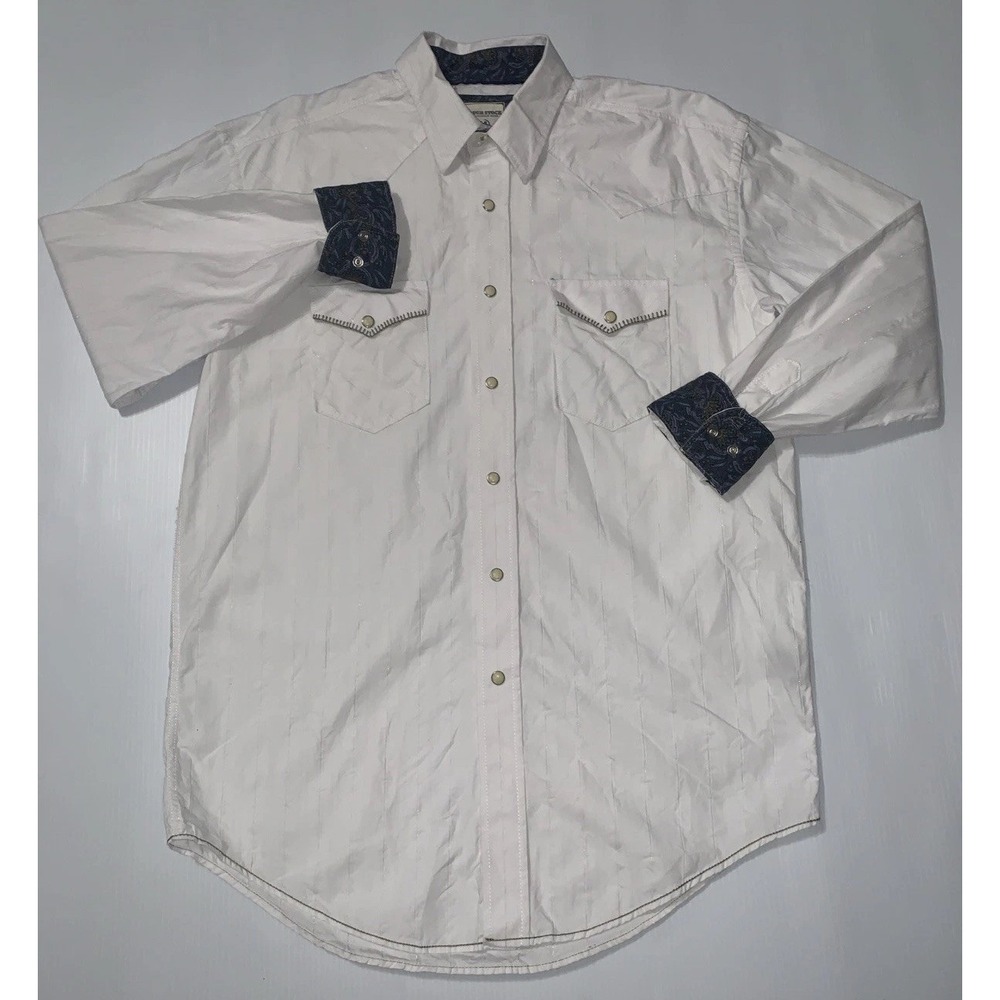 Panhandle Slim Rough Stock Long sleeve button up shirt Mens M‎ White Pearl Snap